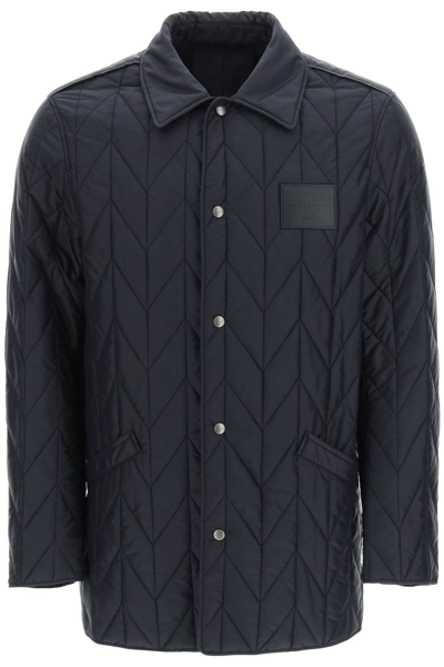 Shop Ferragamo Salvatore  Quilted Jacket With Leather Logo Patch In Black