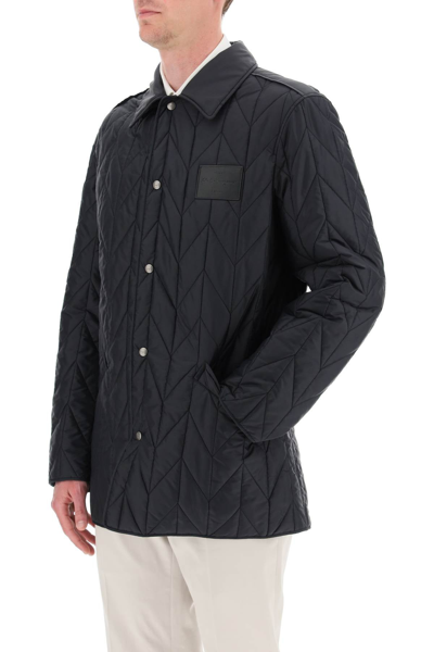 Shop Ferragamo Salvatore  Quilted Jacket With Leather Logo Patch In Black