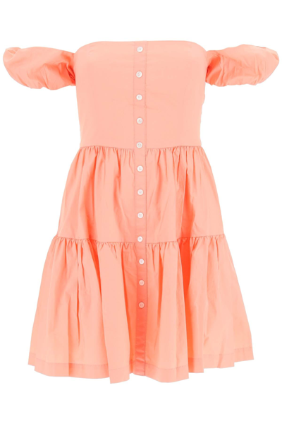 Shop Staud Elio Cotton Mini Dress In Pink