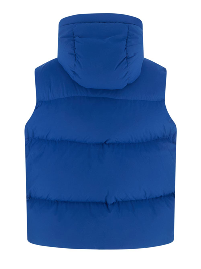 Off-white Blue Sleeveless Padded Jacket With Logo In Blue