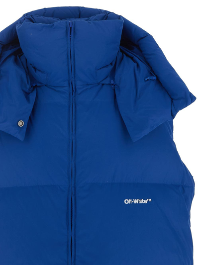 Off-white Blue Sleeveless Padded Jacket With Logo In Blue