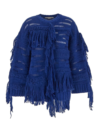 Stella Mccartney Fringed Alpaca Wool-blend Sweater In Blue