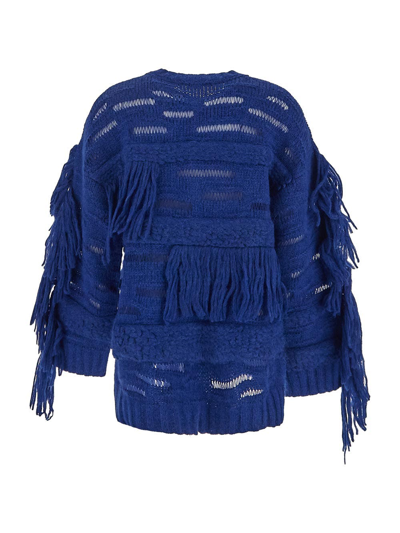 Stella Mccartney Fringed Alpaca Wool-blend Sweater In Blue
