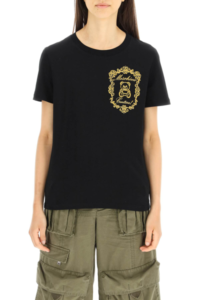 Shop Moschino Bear-embroidered T-shirt In Black
