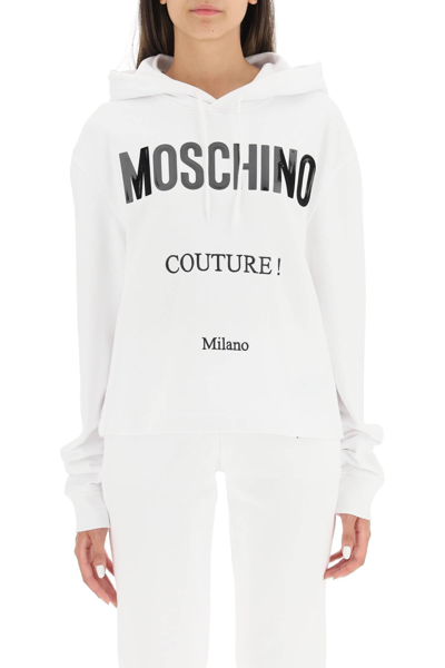 Shop Moschino Logo Hoodie In White