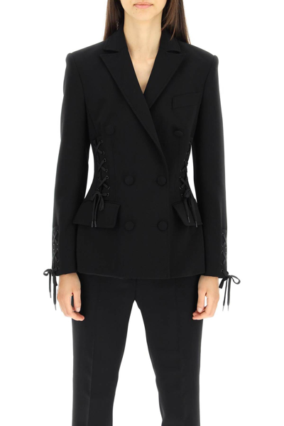 Shop Moschino Slim Fit Blazer With Lacing In Black