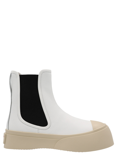 Marni Pablo Ankle Boots In Luxurious Nappa Leather In White/black