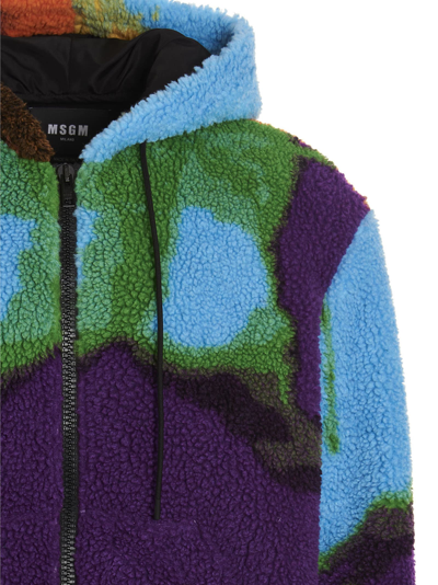 Shop Msgm Multicolor Teddy Hooded Jacket
