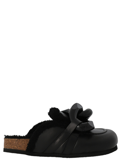 Shop Jw Anderson Chain Shearling Mules In Black