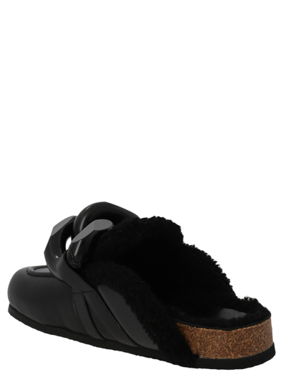 Shop Jw Anderson Chain Shearling Mules In Black