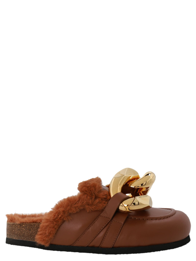 Shop Jw Anderson Chain Eco Fur Mules In Brown