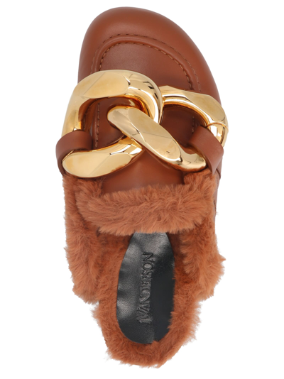 Shop Jw Anderson Chain Eco Fur Mules In Brown