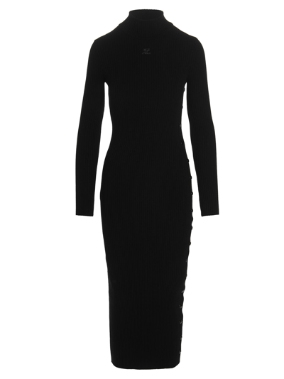 Shop Courrèges Button Logo Knit Dress In Black