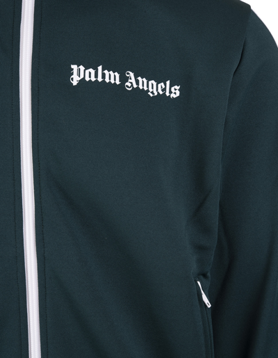 Shop Palm Angels Man Dark Green Track Jacket With Logo