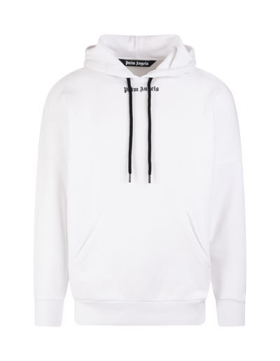Shop Palm Angels Man White Hoodie With Front And Back Logo In White Black