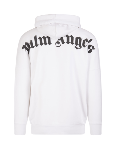 Shop Palm Angels Man White Hoodie With Front And Back Logo In White Black