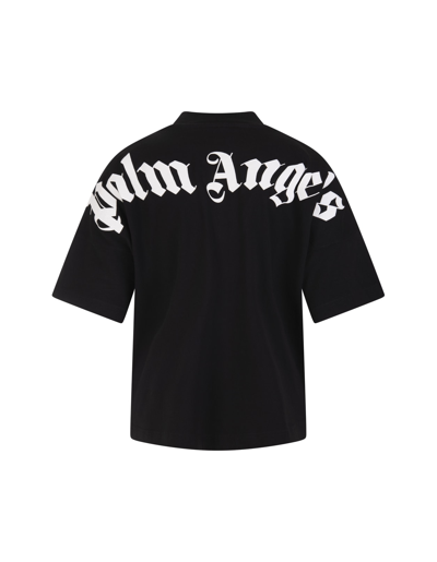 Shop Palm Angels Man Black Oversized T-shirt With White Logo In Black White