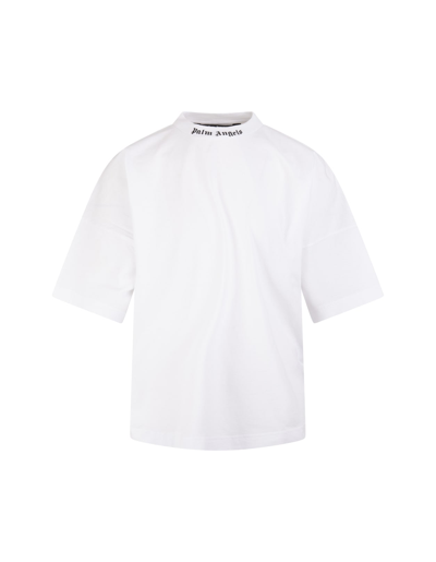 Shop Palm Angels Man White Oversized T-shirt With Black Logo In White Black