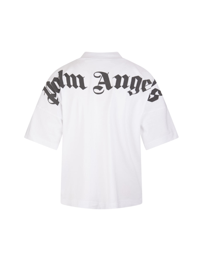 Shop Palm Angels Man White Oversized T-shirt With Black Logo In White Black