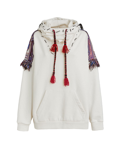 Shop Etro Woman White Hoodie With Patches And Tassels In Bianco