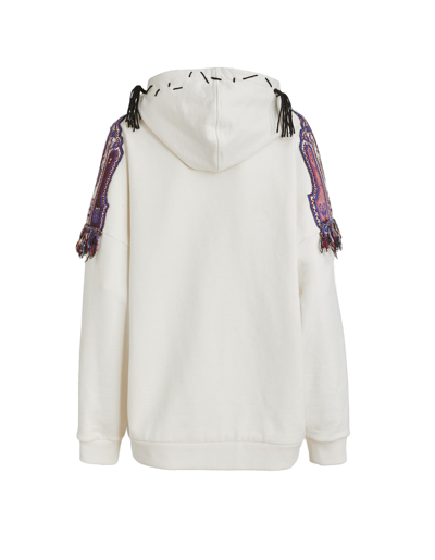Shop Etro Woman White Hoodie With Patches And Tassels In Bianco