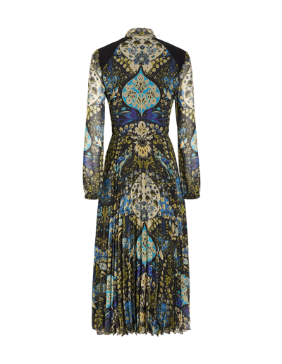 Shop Etro Woman Georgette Midi Dress With Printed Mythological Animals In Nero