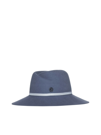 Shop Maison Michel Hat In Denim Blue