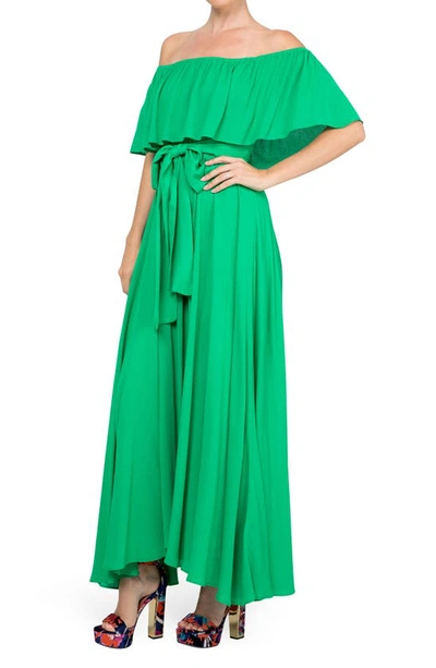 Shop Meghan La Morning Glory Off The Shoulder Maxi Dress In Emerald