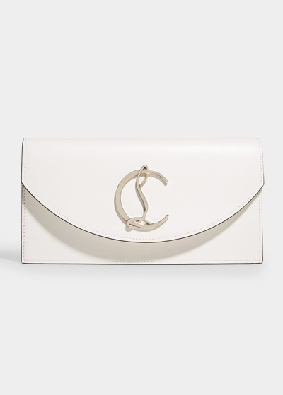 Shop Christian Louboutin Loubi54 Calf Leather Clutch Shoulder Bag In White/silver