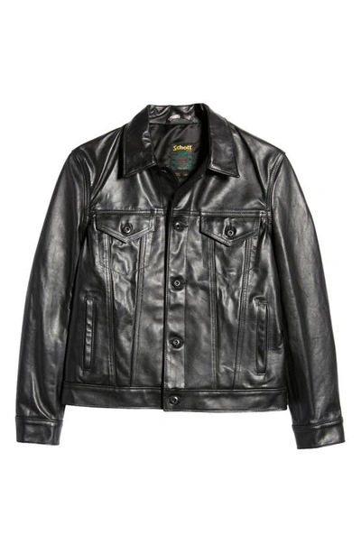 Schott Naked Cowhide Trucker Jacket In Black