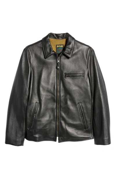 Shop Schott Waxy Leather Delivery Jacket In Black