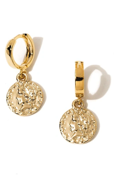 Shop Child Of Wild Stella Coin Drop Huggie Hoop Earrings In Gold