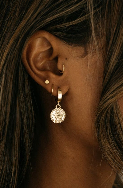 Child Of Wild Stella Coin Drop Huggie Hoop Earrings In Gold