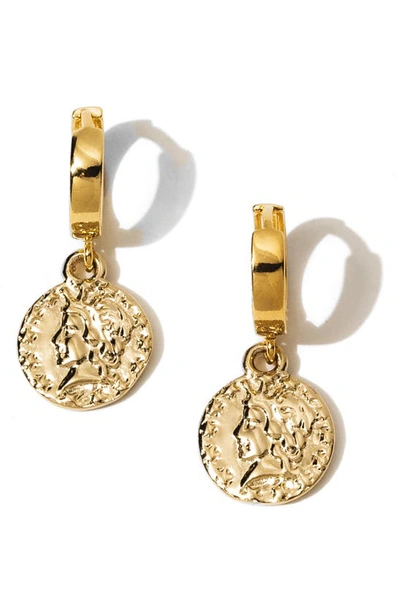 Shop Child Of Wild Stella Coin Drop Huggie Hoop Earrings In Gold