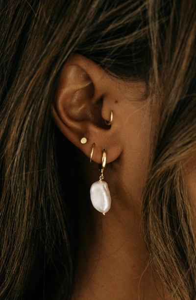 Child Of Wild Alexandria Cultured Pearl Drop Huggie Hoop Earrings In Gold