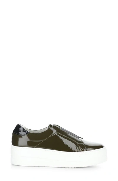 Bos. & Co. Mona Platform Slip-on Sneaker In Olive/ Black Patent/ Elastic