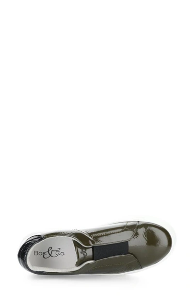 Bos. & Co. Mona Platform Slip-on Sneaker In Olive/ Black Patent/ Elastic