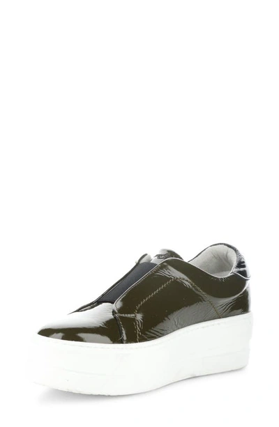 Bos. & Co. Mona Platform Slip-on Sneaker In Olive/ Black Patent/ Elastic