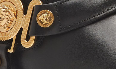 Shop Versace Biggie Medusa Harness Chelsea Boot In Black- Gold