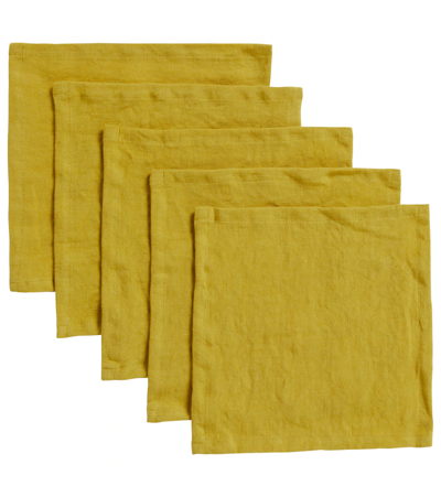 Shop Once Milano Set Of 5 Linen Cocktail Napkins In Yel
