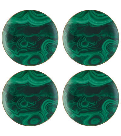 Shop L'objet Malachite Set Of 4 Canapé Plates In Grn