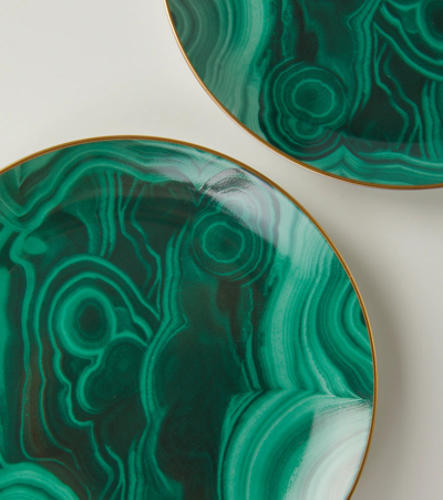 Shop L'objet Malachite Set Of 4 Canapé Plates In Grn