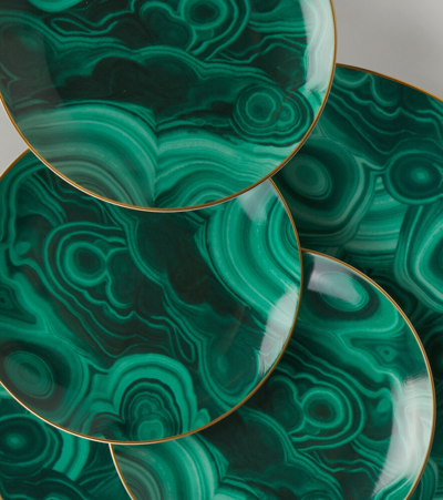 Shop L'objet Malachite Set Of 4 Canapé Plates In Grn