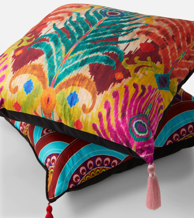 Shop Les-ottomans Peacock Silk And Cotton Cushion In Mul