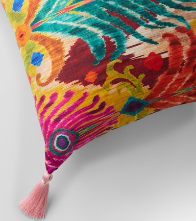 Shop Les-ottomans Peacock Silk And Cotton Cushion In Mul