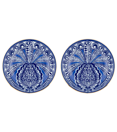 Shop La Doublej Big Pineapple Set Of 2 Dessert Plates In Blu