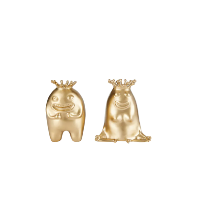 Shop L'objet King And Queen Set Of 2 Candle Holders In Gol