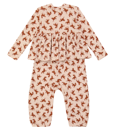 Molo Flavia Horse Printed Cotton Jumpsuit In Mini Horse Jersey