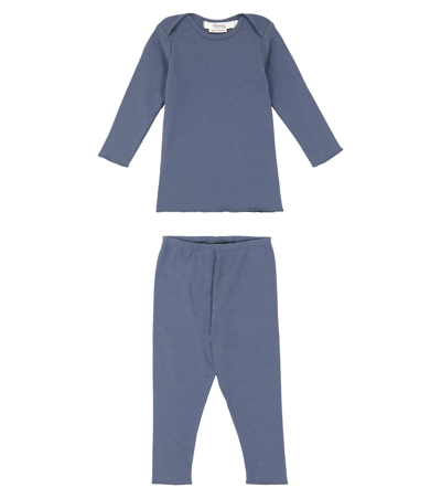 Shop Bonpoint Baby Timi Cotton Pajama Set In Bleu Gris