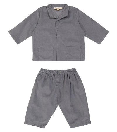 Shop Caramel Baby Flollis Cotton Pajama Set In Dark Grey